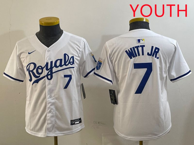 Youth Kansas City Royals 7 Witt jr White Game 2025 Nike MLB Jersey style 1